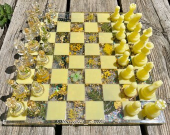 Floral Resin Chess Board Set: Butterfly & Flower Chessboard (12x12)