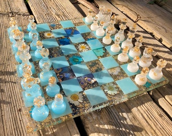 Floral Chess Board, Flower Chess Board Set, Resin Chess Board