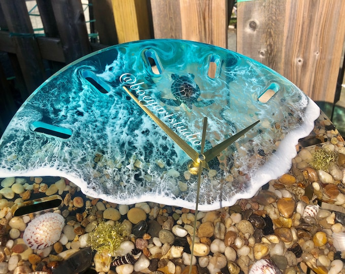 Featured listing image: Ocean Clock, Made to Order Resin Clock, Beach Clocks, House Warming Gift, Turtle