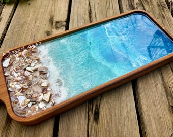 Ocean Cheese Board - Handpaint - Customer Engraving - Wedding / House Warming Gift
