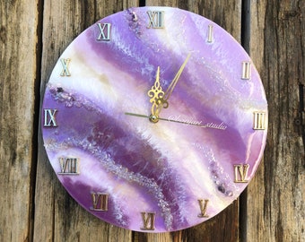 Amethyst Geode Crystal Clock, Handmade Resin Clock, Crystal Clocks, House Warming Gift