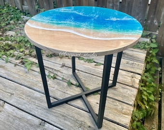 Ocean Round End Table, Nightstand, Coffee Table, Home Decoration, Christmas Gift, Made to Order