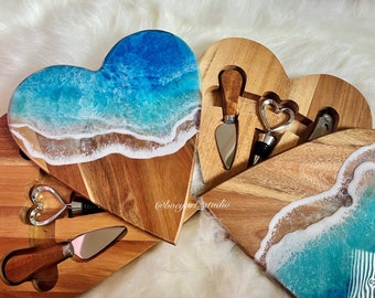 Ocean Heart Cheese Board, Personalized Laser Engraving, House Warming Gift, Valentines Day Gift