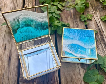 Ocean Resin Jewelry Box, Glass Keepsake Holder, Coastal Home Decor