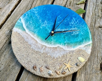 Ocean Clock, Handmade Resin Clock, Beach Clocks, House Warming Gift, Christmas Gift