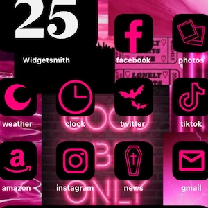 Gruselige Icon Pack | IOS14 Homescreen | Rosa und Schwarz | 35 iPhone Icons | Halloween Icons | iPhone Widget | Süße Icons | Widget Hüllen