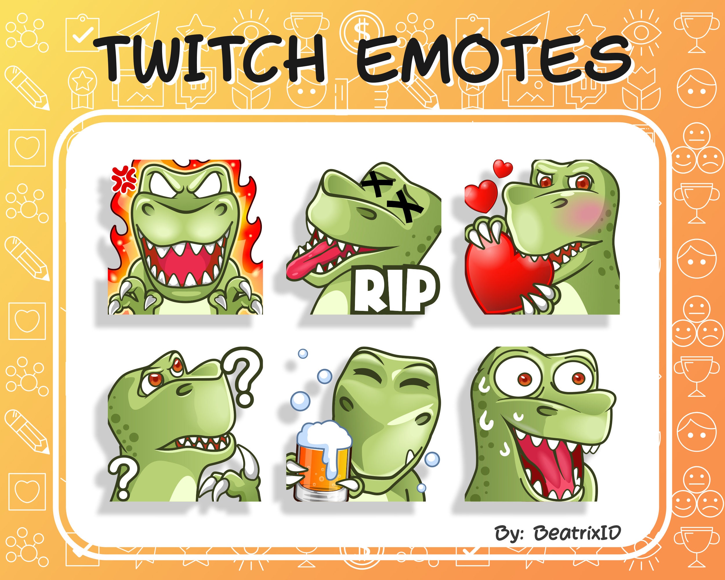 6 X Twitch Emotes Dino T-rex | Etsy