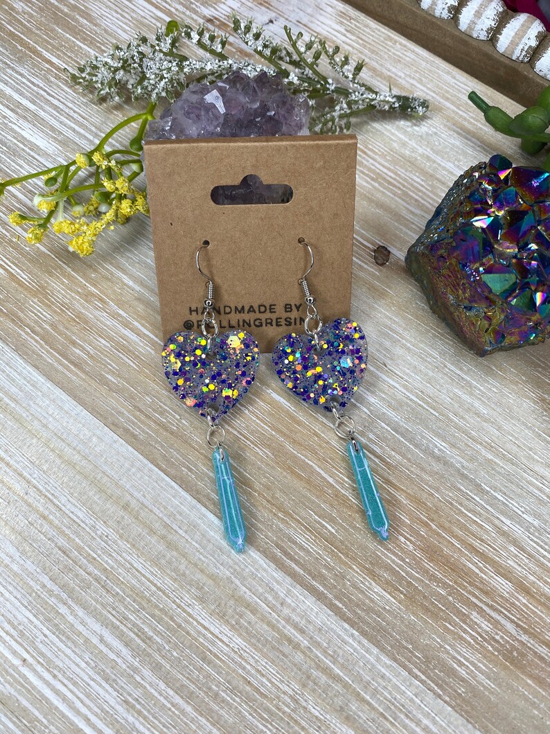 Handmade Resin Earrings Stoner Babe Cotton Candy Blue Sparkle Heart Shaped 420 Joint