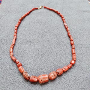 Beautiful Red-Orange Coral Beaded Necklace, Italian Coral OLD Beads Necklace, Coral Vintage Beads Necklace, Handmade Necklace Gemstone,