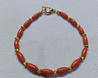 Italian Natural Coral Beaded Bracelet – Orange Gemstone Handmade Jewelry