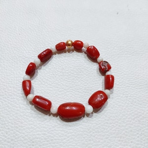 Vintage Coral Bracelet, 100% Natural Red-White Coral Bracelet, Coral Handmade Charming Bracelet, Coral Smooth Beads Bracelet..