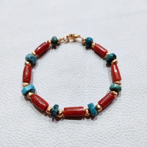 Beautiful ! 100% Natural Turquoise-Coral Bracelet, Turquoise-Coral Bracelet, Turquoise-Coral Handmade Bracelet, Best Smooth Beads Bracelet,