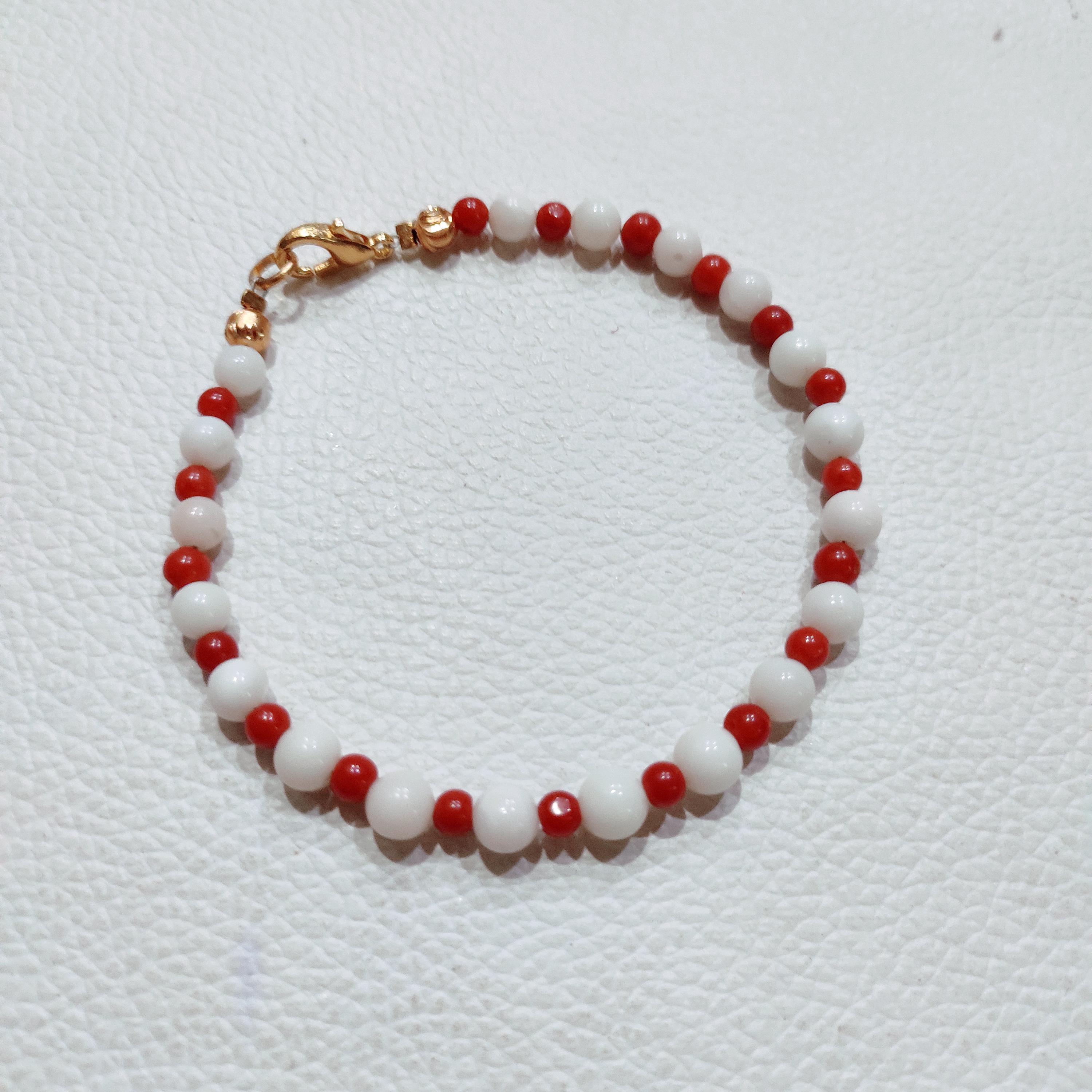 Natural White-red Coral Bracelet: Handmade Polished Gemstone Beads Natural White-red Coral Bracelet: Handmade Polished Gemstone Beads