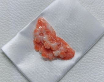 Natural Japanese Pink Coral Flower Carving | Genuine Gemstone Pendant Making Supply