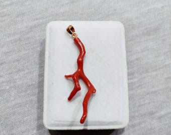 Red Coral Branch Pendant: Natural Gemstone Gold Brass