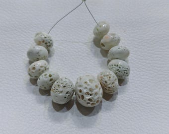 Natural White Coral Beads, Vintage Japanese Polished Gemstones
