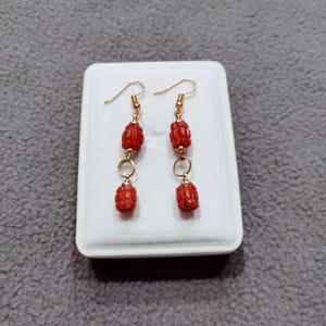Italian Natural Red Coral Briolette Beads Earring Mediterranean Coral-Brass Hendmade Jewelry-Coral Beads Earring Red Coral Earring For Gift