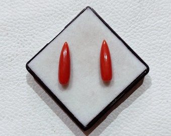Italian Orange Coral Teardrop Cabochons: Natural Gemstone Beads, 16.5x4mm