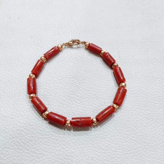 Bracelet En Corail Rouge Naturel D'Italie - Pierre Précieuse 58 Carats - Réglable - Neuf