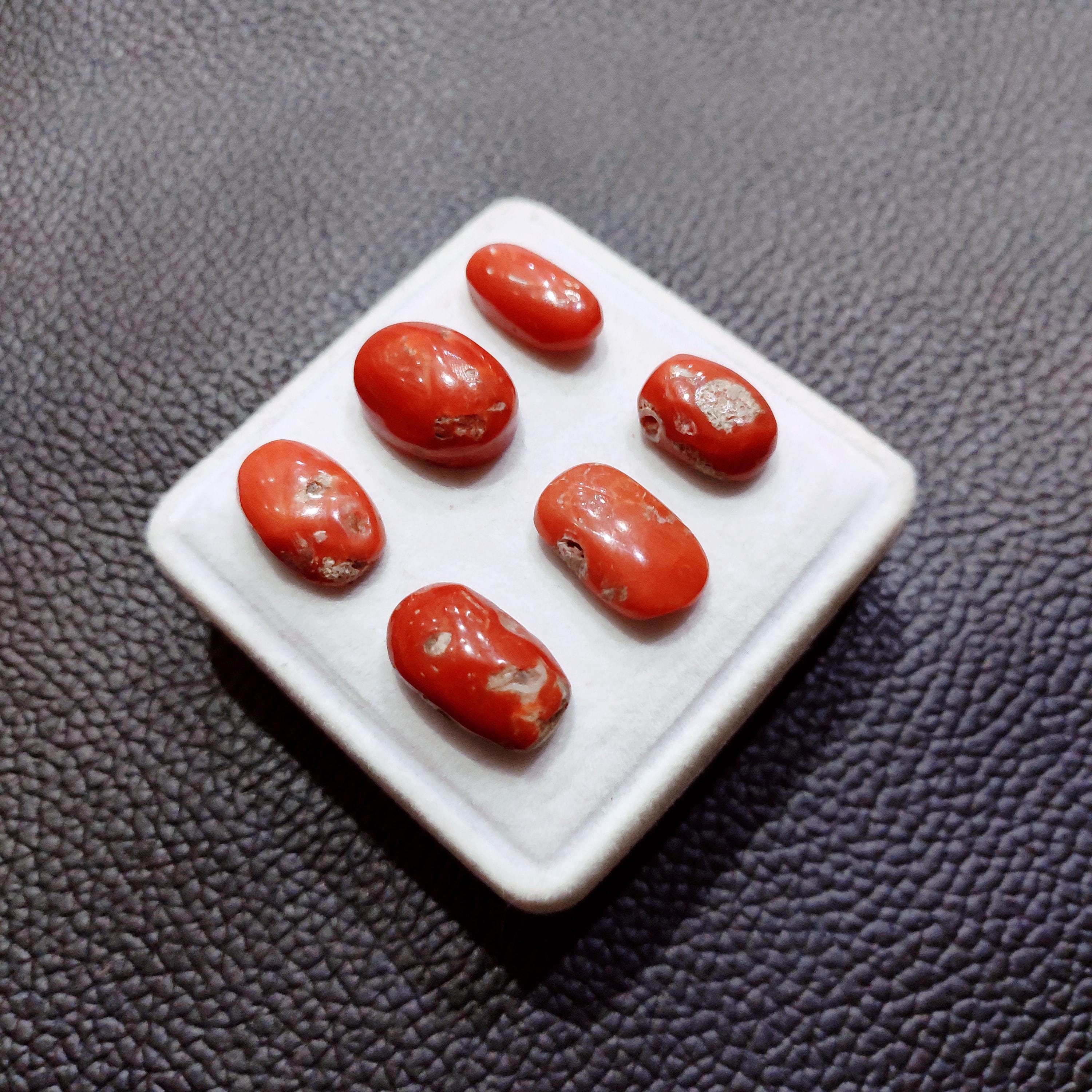 Cabochon Vintage En Corail Rouge Naturel - Pierre Précieuse Polie ~8 Carats, Origine Inde/Italie