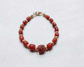 Bracelet Perles De Corail Naturel D'Italie - Fait Main Réglable - Unisexe - Neuf Sans Emballage