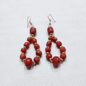 Beautiful 100% Natural Red Coral Gold Brass Earring Red Coral Earring, Coral Wadding Jewelry, Coral Gemstone Earring Handmade Jewelry