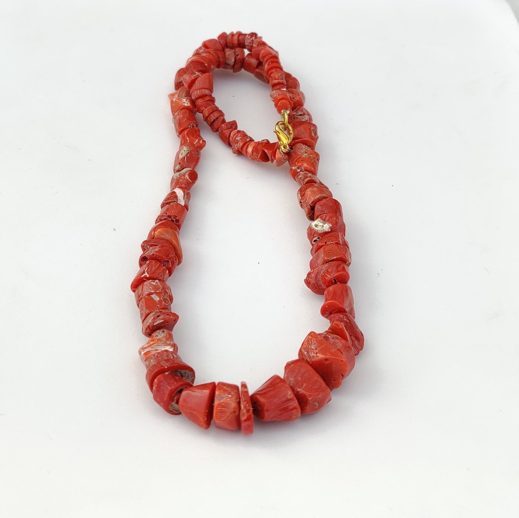 Vintage Red Coral Necklace 18Inch Nugget Shape Necklace Etsy