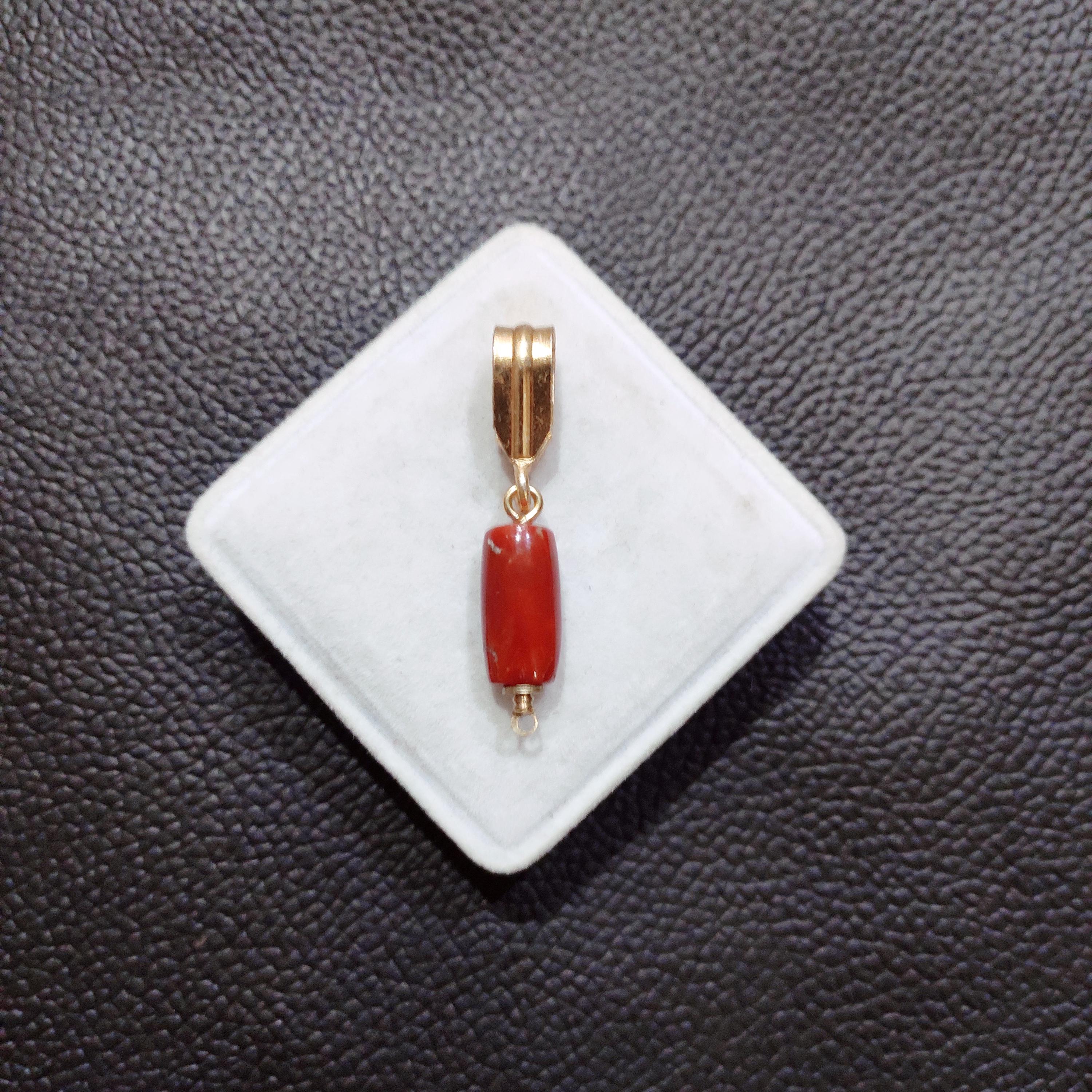 Natural Red Coral Pendant: Mediterranean Brass Handmade Vintage Jewelry