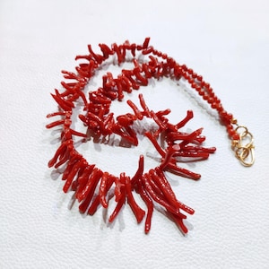 Beautiful Red Coral Stick-Beads Necklace, Italian Coral Rough Stick Beads Necklace, Handmade Necklace, Coral Smooth Polished Necklace