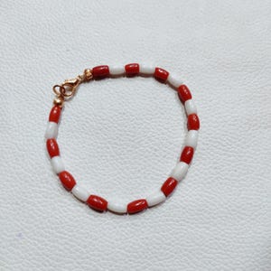 Coral Bracelet, 100% Natural Red-White Coral Bracelet, Coral Handmade Charming Bracelet, Coral Smooth Beads Bracelet..