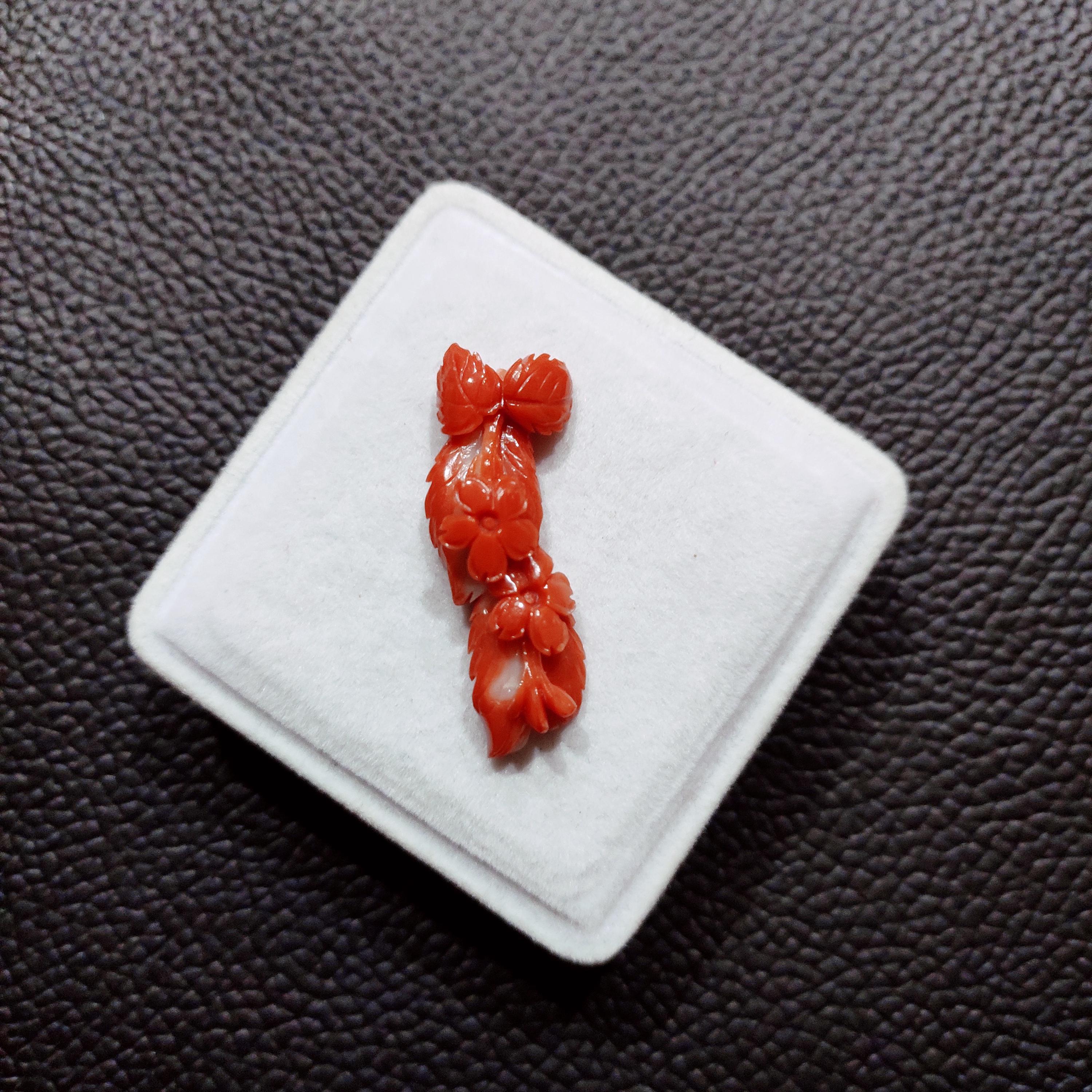 Carved MOMO Coral Charm: Antique Red Japanese Deep Sea Gemstone