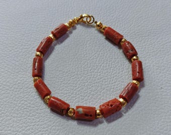 Italian Coral Handmade Bracelet: Vintage Natural Orange-Red Gemstone Jewelry