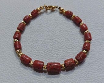 Vintage Italian Coral Bracelet: Handmade Natural Gemstone Beads Jewelry