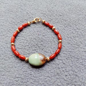 Beautiful ! 100% Natural Turquoise-Coral Bracelet, Turquoise-Coral Bracelet, Turquoise-Coral Handmade Bracelet, Best Smooth Beads Bracelet,