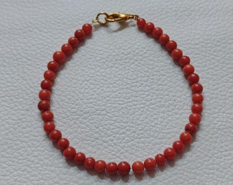 Pulsera hecha a mano con cuentas de coral rojo italiano, cierre de gancho de latón, joyería bohemia con piedras preciosas.