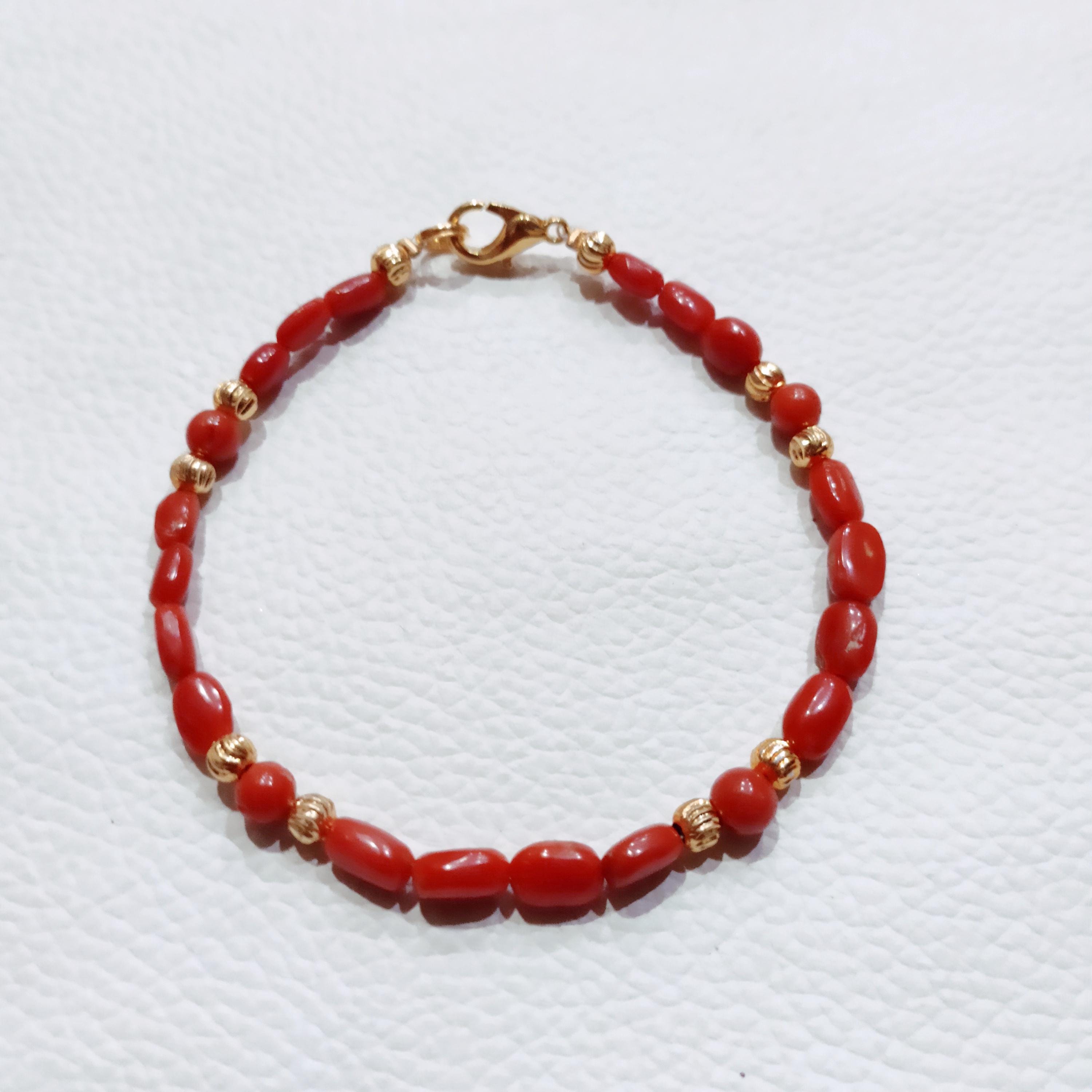 Bracelet Ancien Italien En Corail Rouge Naturel - Fait Main - Corail 55 Carats - Réglable