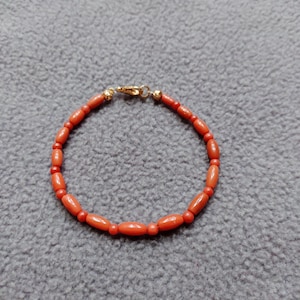 Natural Italian Red Coral Bracelet: Handmade Smooth Bead Jewelry, 7 Inch