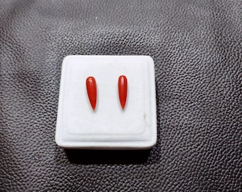 Italian Red Coral Teardrop Cabochons: Natural Gemstone Pair (15x5 mm)