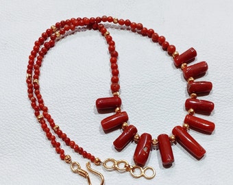 Mediterranean Red Coral Necklace, Handmade Italian Beads, 20"