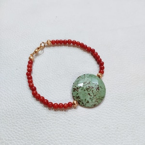 Beautiful ! 100% Natural Turquoise-Coral Bracelet, Turquoise-Coral Bracelet, Turquoise-Coral Handmade Bracelet, Best Smooth Beads Bracelet,