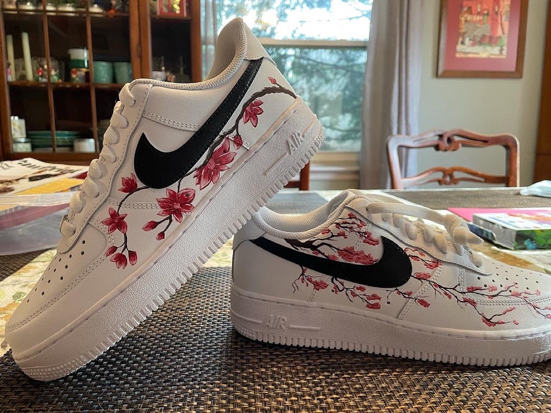 Air Force 1 Custom Half Rose Red Flower Floral Painted Shoes