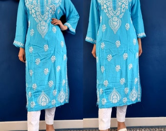 Rayon Kurti pant set Hand Embroided Lucknowi Chikankari Pakistani Indian Ethnic Wear Festivewear Salwaar Kameez officewear Diwali gift her