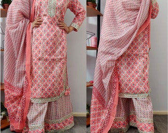 Summer special Beautiful Cotton Kurta Divider Plazzo set with shimmering silver Gota work Pakistani Indian Ethinic dress Festivewear Outfit
