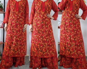 Floral Lukhnowi/Chikankari Multithread Embroidered Kurti Sharara set Indian Ethinic Festivewear Eid Special  dress