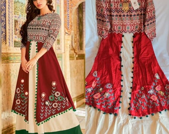 Diwali special Festivewear Gown Long Cotton Kurti Anarkali IndoWestern Indian Pakistani dress Partywear Indian Ethinic wear Large (40) UK 12