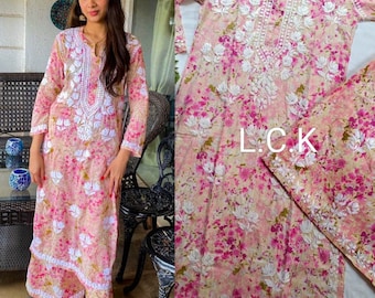 LightWeight Handcrafted Chikankari Mulmul cotton printed kurta plazzo set Asian Ethnicwear Festivewear dress Salwaar Kameez summer special