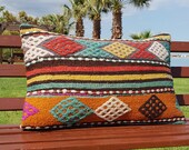 16x24 Turkish Kilim Pillows, Handwoven Decorative blue and red Pillow, Sofa Aztec Pillow, Boho Kilim Lumbar,sofa decor,Floor Cushion Cover