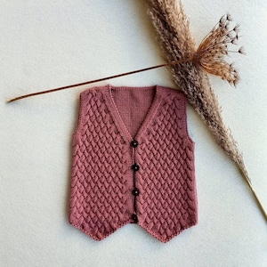 Hand Knitted Organic Cotton Baby Girl Pink Vest, Christmas Gift for Girl Kids Vest, Cotton Baby Vest, Thanksgiving Day Gift for Kids