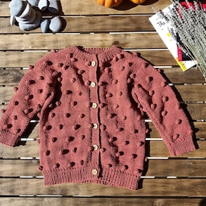 Knitted Organic Cotton Kids Popcorn Cardigan, Knit Cotton Baby Cardigan, Knit Boys Clothes, Popcorn Baby Cardigan, Popcorn Cardigan for Boys