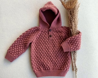 Knitted Kids Hooded Sweater, Baby Girl Knitted Cardigan, %100 Cotton Knit Baby Cardigan, Girl Handmade Sweater, Gift for Girl Cardigan